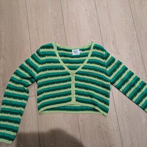 Princess Pilly Cropped Green striped crochet cardigan